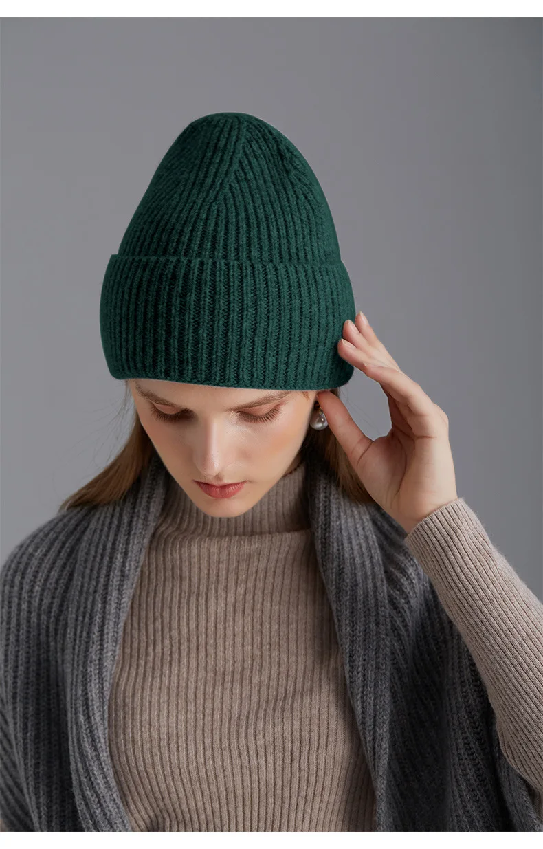 100% Merino Wool Beanie Hat Unisex Solid Color Crochet Skullies Autumn Winter Knitted Cap for Women Men Boys Girls view 6