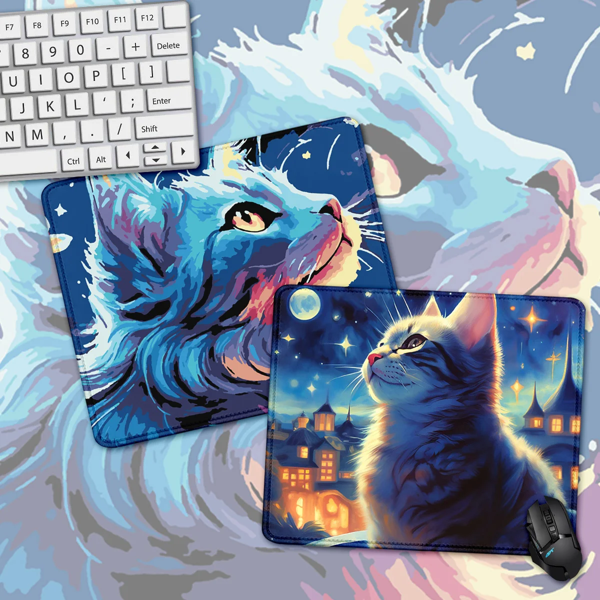 Cute Starry Sky Cat Keyboard pad lockedge Extended teclado Small mousepad kawaii Pink Purple Office desktop protection mouse pad