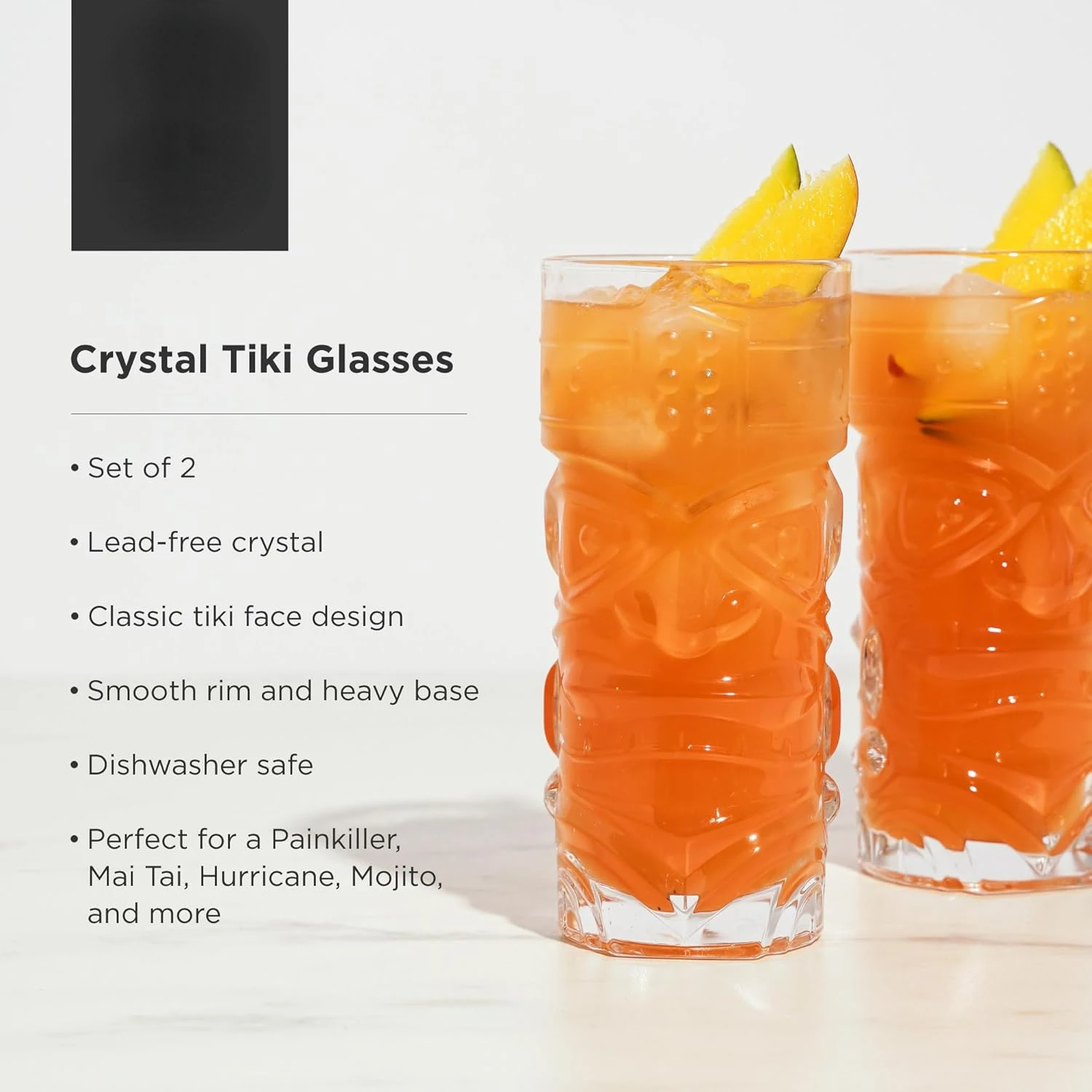 Tropical  Glasses Set of 2 -   Clear Glass Tumbler, Stylish  Glassware  Accessories and Cocktail Glass Set, 14 oz