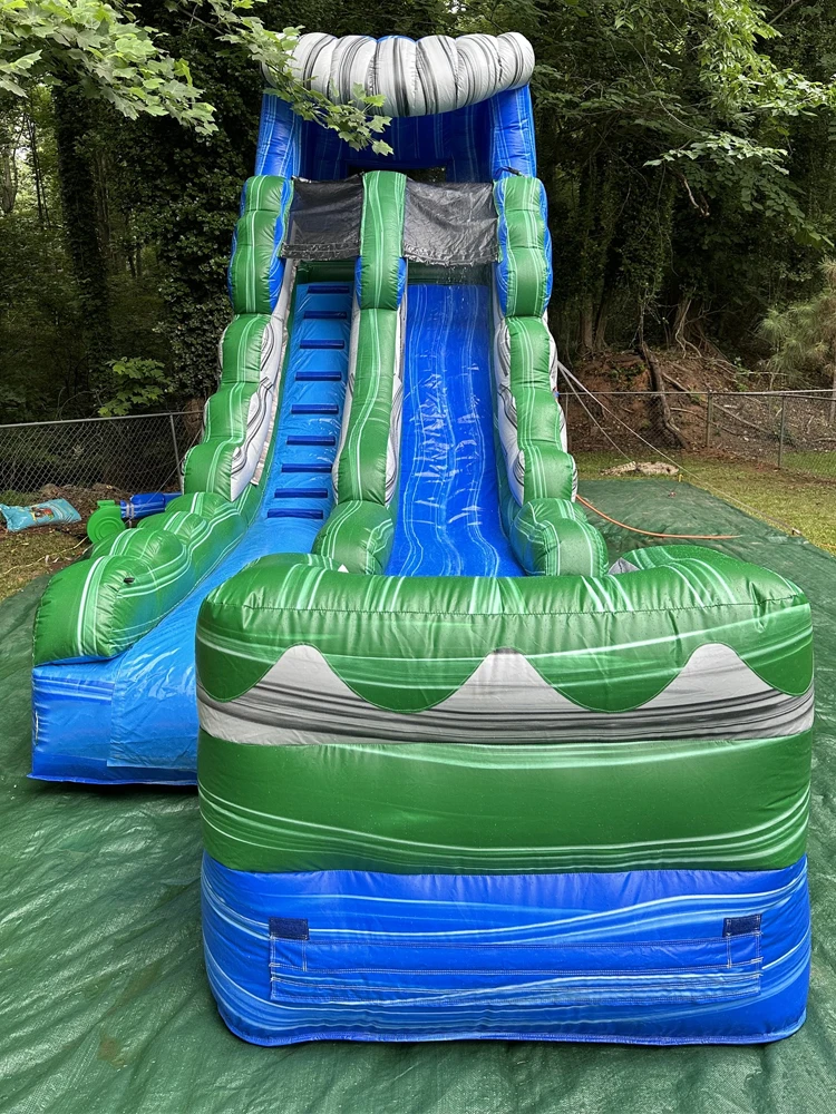Green Stripes High Quality Water Slide Inflatable Slide With Pool Material Waterproof And Wear-resistant Free Blower Included