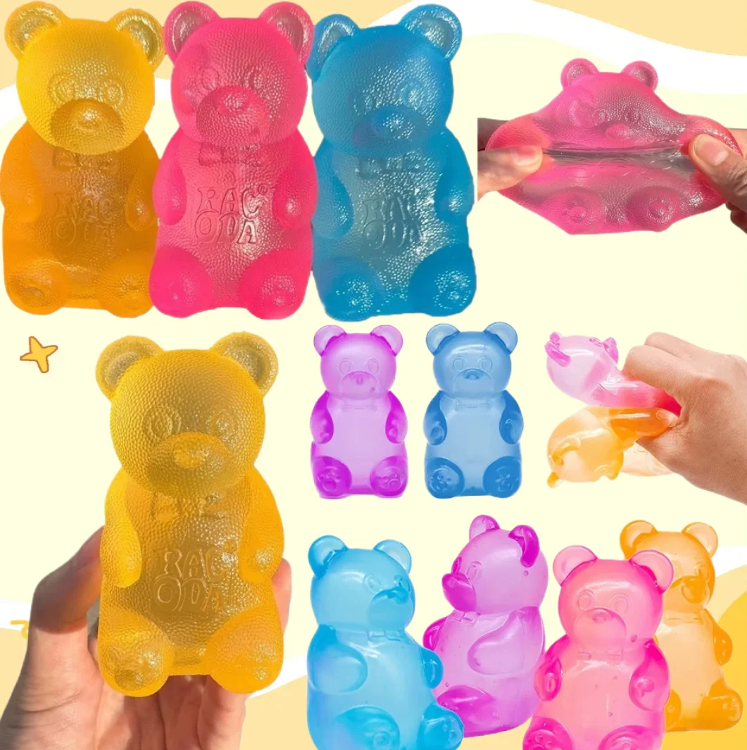 Colorful Gummy Bear Jelly Bean Fudge Squeeze Toy Anti-Stress Fidget Hand Relax Toy for All Ages Gummy Candy Themed Stress Relief