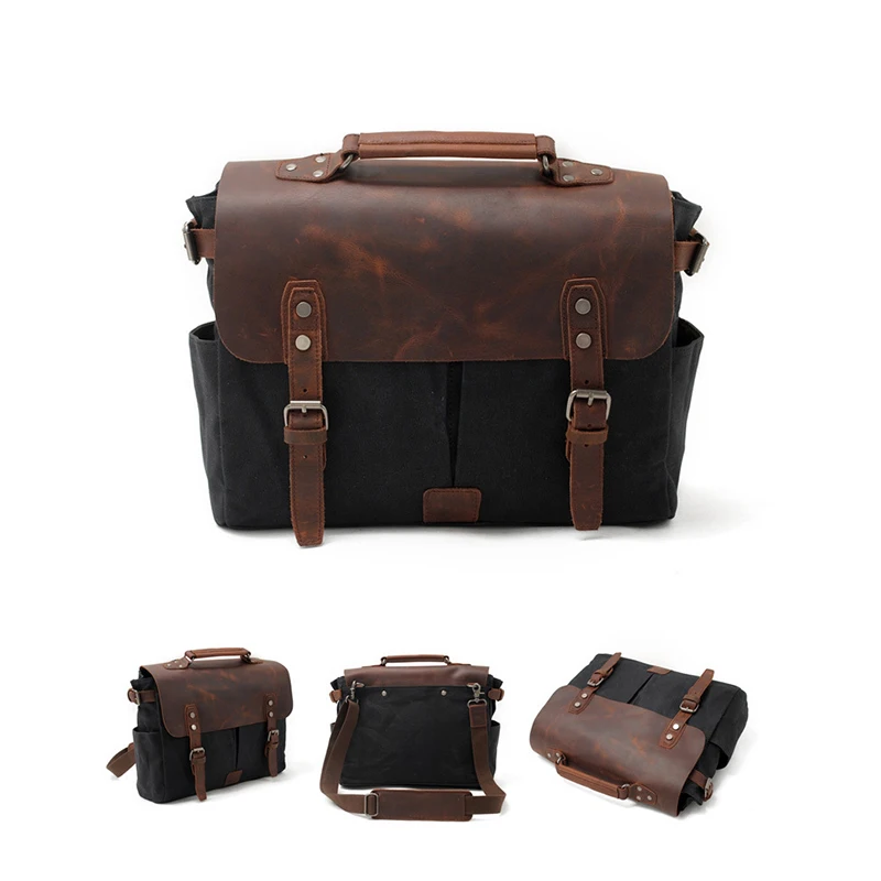 الرجال خمر تصميم حقيبة ساعي مقاوم للماء مشمع قماش كريزي هورس حقيبة كتف جلدية لهوندا CRF 125 250 CR XR