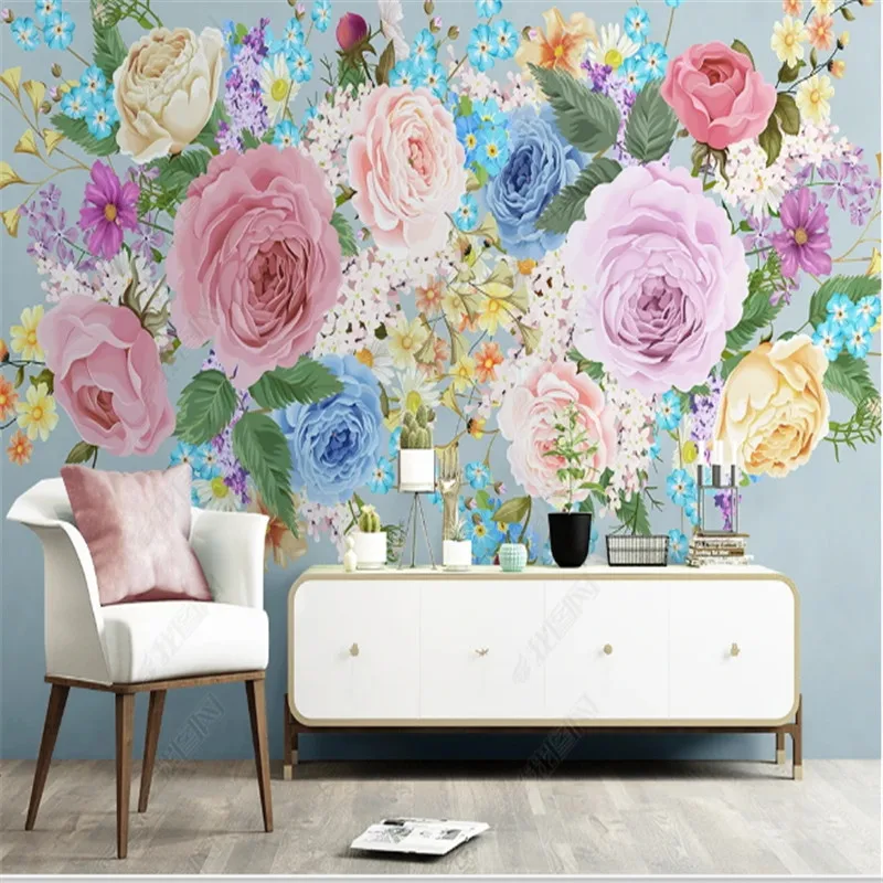 Nordic Hand-painted Modern Flower Country Rural Style Wallpaper for Living Room TV Sofa Background Wall Papers Home Deocr Mural