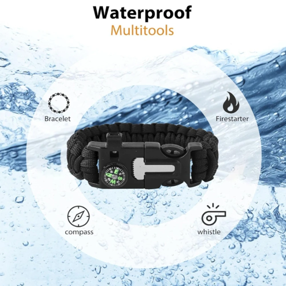 Outdoor Multi-function Survival Bracelet Emergency Rescue Bracelet with Compass Tactical Survival Tool Whistle Survival Bracelet
