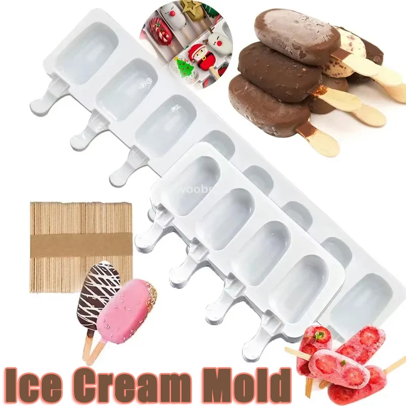 Silikon-Eisform DIY Schokoladen-Dessert-Eisformen Eiswürfelbereiter mit Stäbchen Haushaltsgeräte Sommer-Party-Zubehör