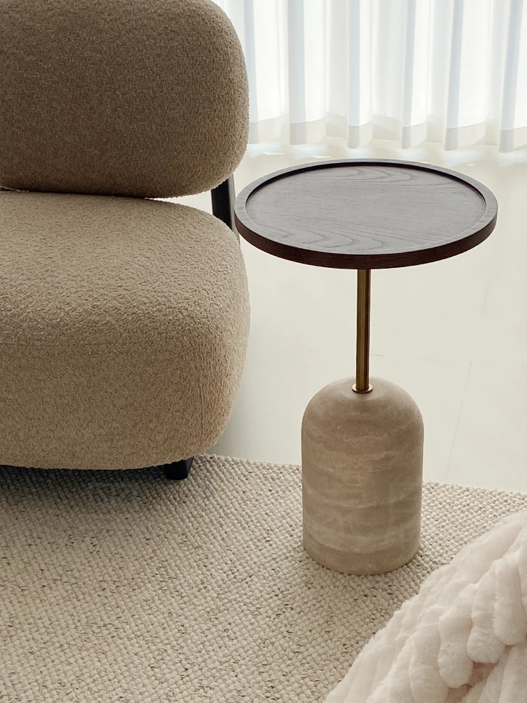 

Wabi Sand wind travertine round sofa edge few designer small apartment living room medieval high-end solid wood small