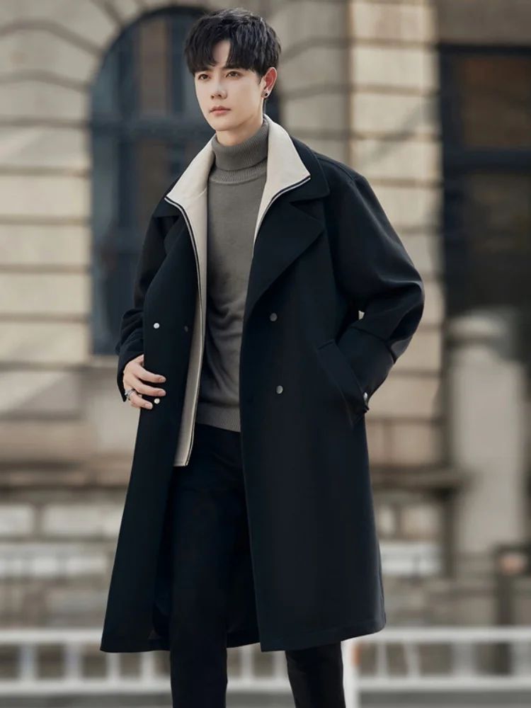 

Мужское шерстяное пальто Briti Sle с эффектом двухслойности, удлиненное, ниже колена, осенне-зимнее, премиум-класса, средней длины, в стиле тренчкот