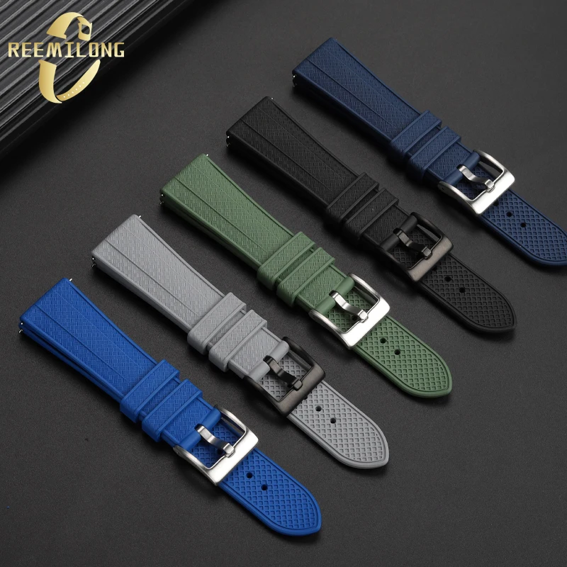 Fluororubber silicone rubber watch strap 20 22mm waterproof black blue green substitute watchband For Omega Seamaster diver 300m