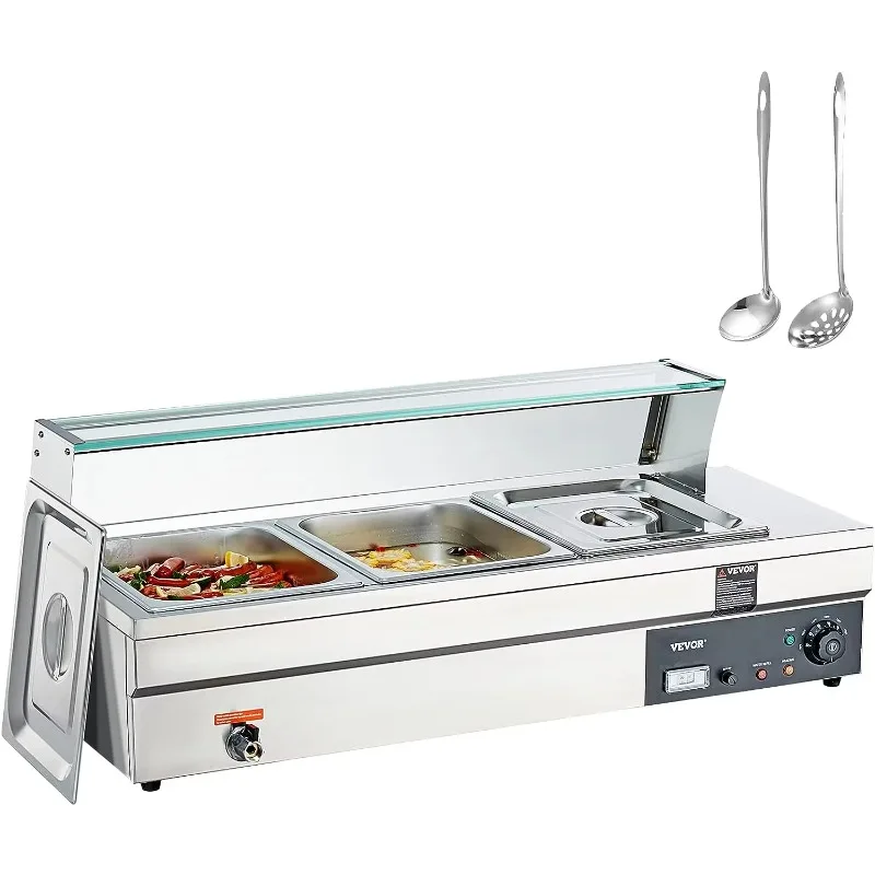 Popular Commercial Kitchen Equipment Stainless Steel Three Pot Bain & Marie Food Heater Steam Table Display Restaurant Buffet