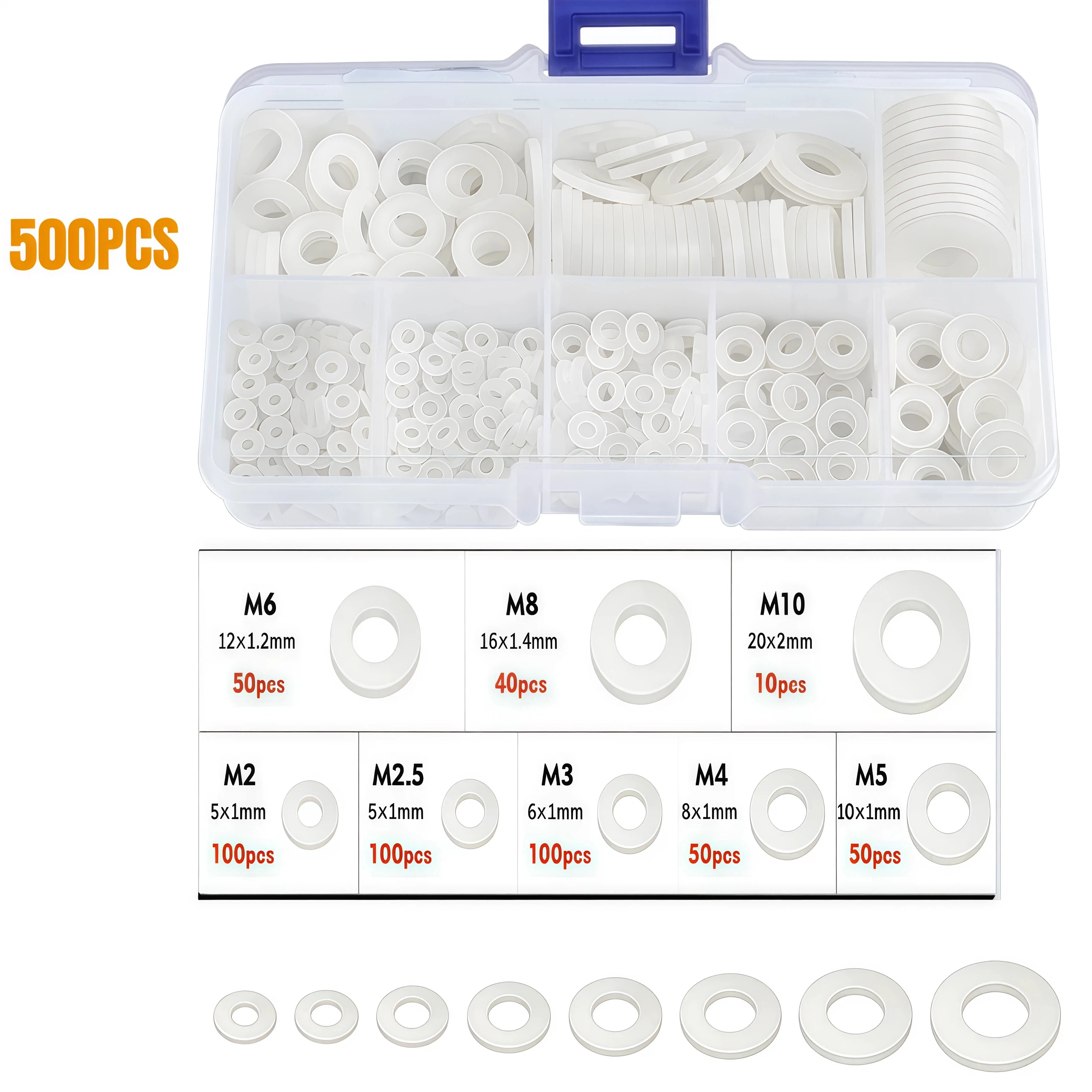 1 Box of Mixed M2 M2.5 M3 M4 M5 M6 M8 M10 Flat Washer Plastic Flat Washer Insulation Gasket Sealing Ring Multi Model Kit