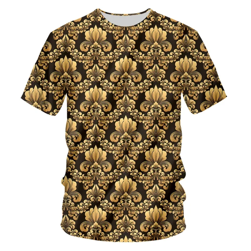 IFPD oversized T shirt men royal golden pattern t-shirt summer 3D print T-shirt homme short sleeve luxury Baroque men's clothing