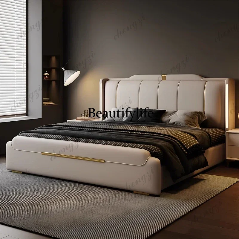 Wood Minimalist Double Bed European Decoration White Modern Double Bed Storage Pliable Camas Matrimoniales Furniture For HomeN13