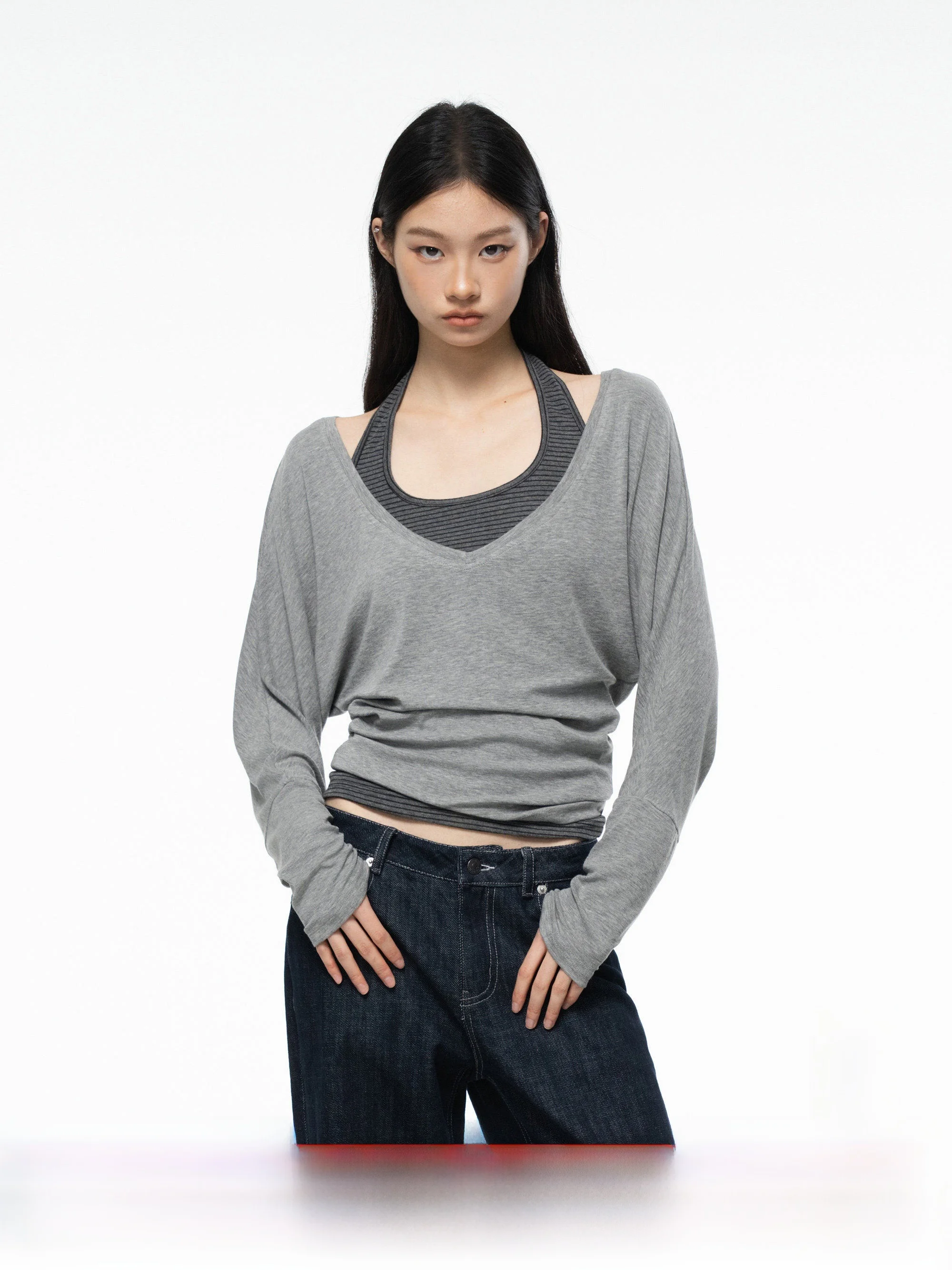 Archivum Vintage Deep V Mixed Fiber Vest Striped Loose Two Piece Set Spring Summer Versatile Comfortable Breathable Knitwear