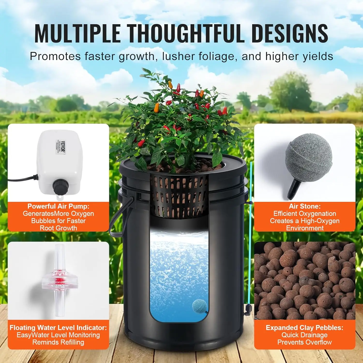 DWC Hydroponics Grow System,Hydroponic Growing System with Top Drip Kit,5-Gallon Deep Water Culture with Air Pump