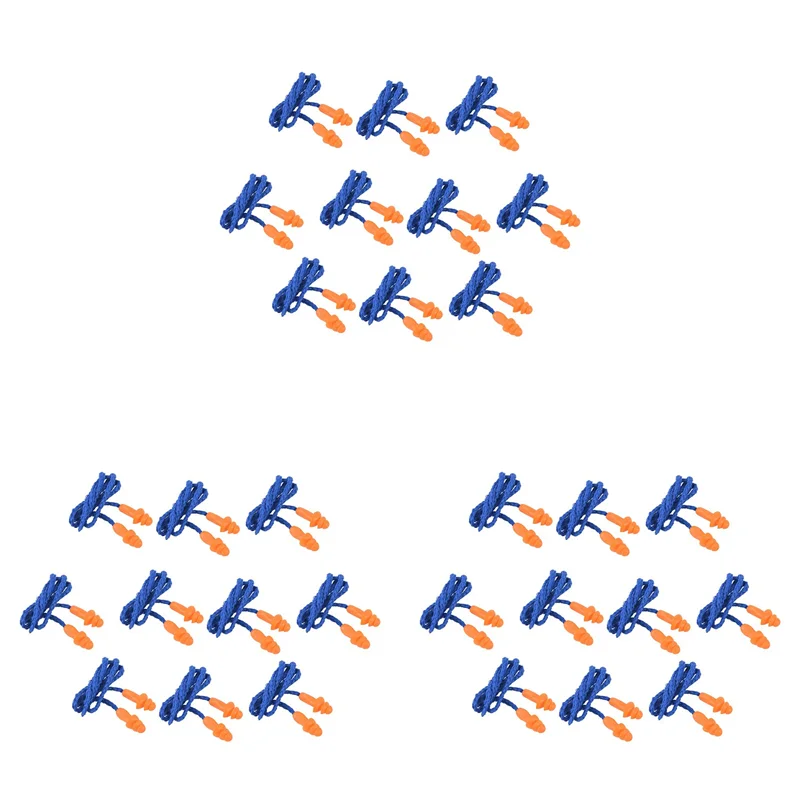 

FUFU 30 Pcs Safety Silicone Soft Ear Plugs - Hearing Protection Muffs With Cord - Noise Reduction Blue Orange