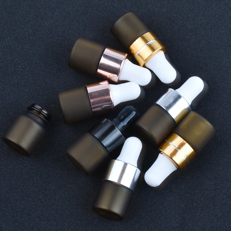 30pcs 50pcs 100pcs 1ml Frosted Amber Glass Sample Vial Dropper Bottles Empty Mini Essential Oil Bottle With Dropper Pipettes