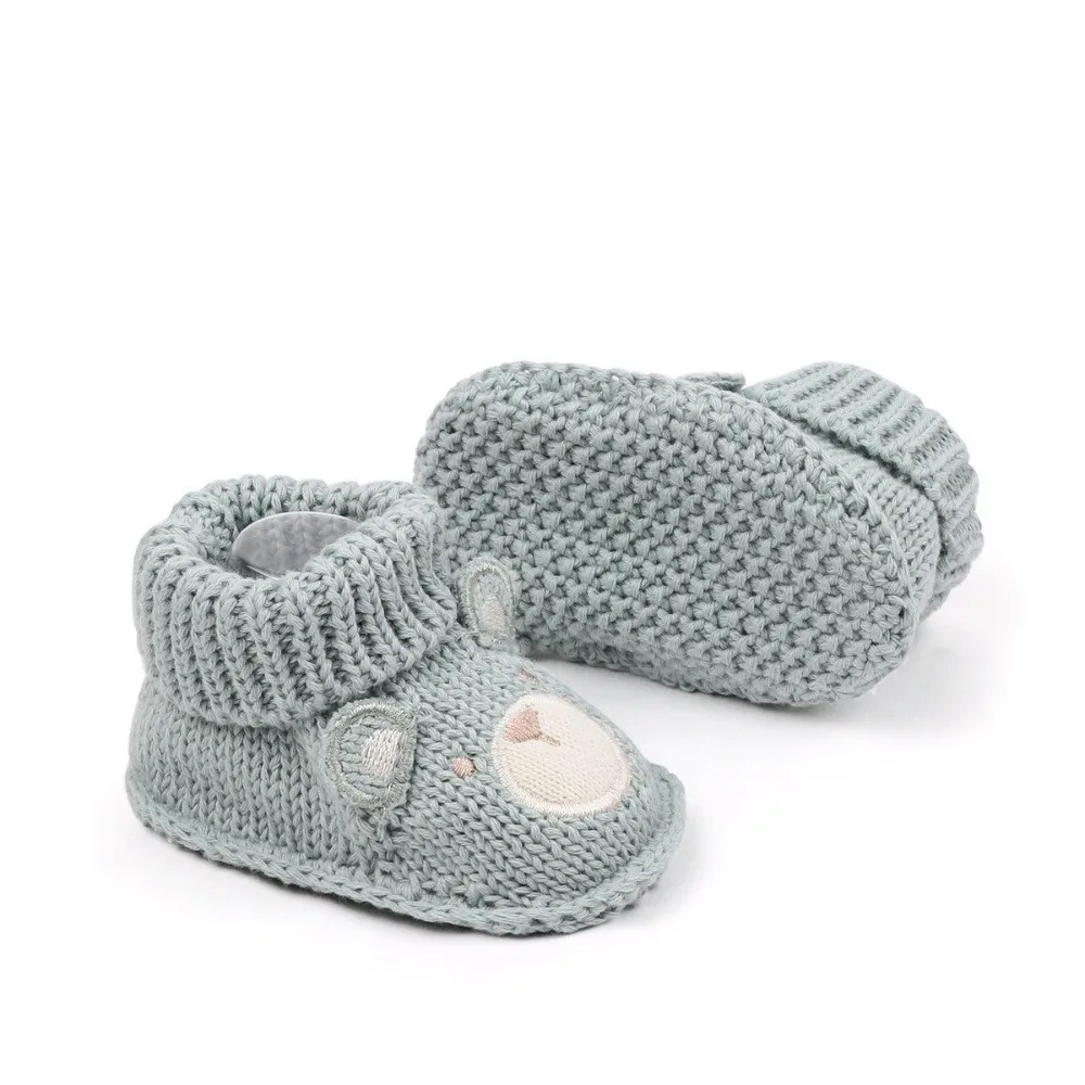 1 Pair Soft Sole Knitted Shoes Anti-slip Design Cartoon Pattern Toddler Sock Shoes Comfortable Fit Warm Lining