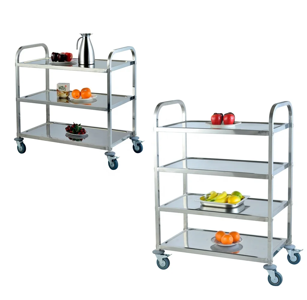 4 Tiers Stainless Steel Buffet Trolley Square Tube Antique Foldable Kitchen Serving Carts for Restaurant Hotel Use