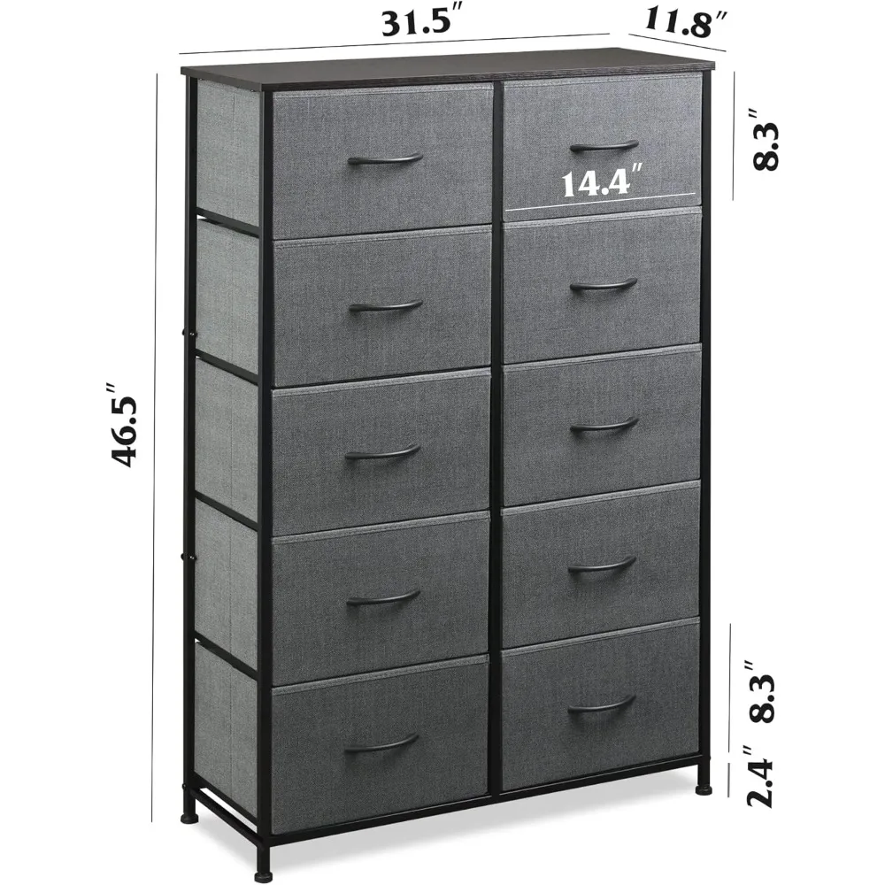 خزانة WLIVE باللون الرمادي لغرفة النوم مع 10 أدراج قماشية، وحدات تنظيم طويلة لغرفة المعيشة، الملابس، الخزانة، برج التخزين مع #3