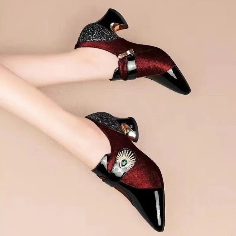 2026 Zapatos De Mujer Women Cute Green Pu Leather Pointed Toe High Heel Shoes Lady Classic Black Office Pumps Sapatos Femininas