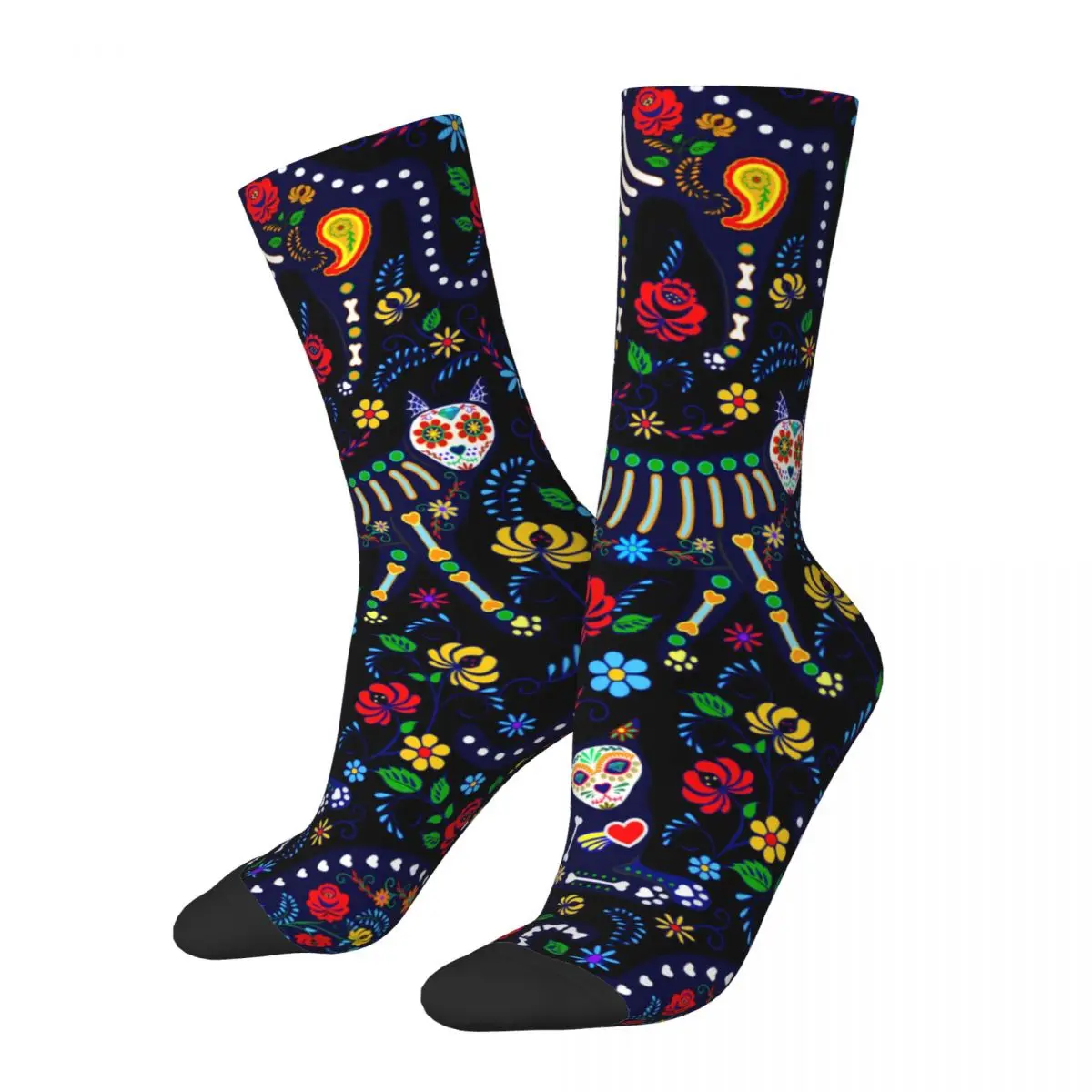 Funny Men's Socks Calavera Cats Retro Harajuku Mexico Sugar Skull Hip Hop Novelty Pattern Crew Crazy Sock Gift Printed