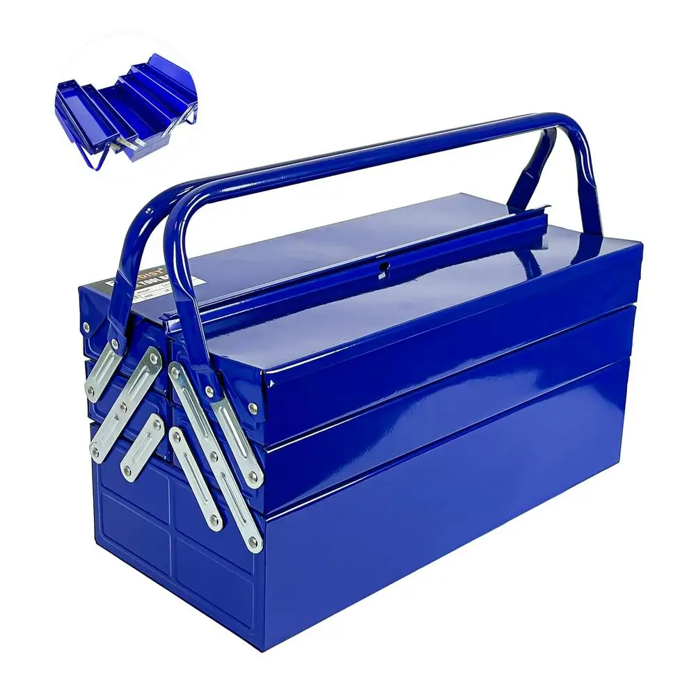 3-Tier Fold Out Metal Tool Box 5 Tray Portable Storage Cantilever Container 18