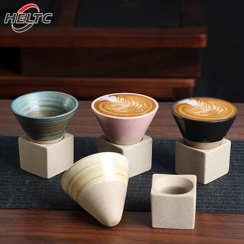 1PC Japanese Style Retro Ceramic Coffee Cup Rough Pottery Tea Cup Latte Pull Flower Porcelain Cup Pottery Mug For Home Office