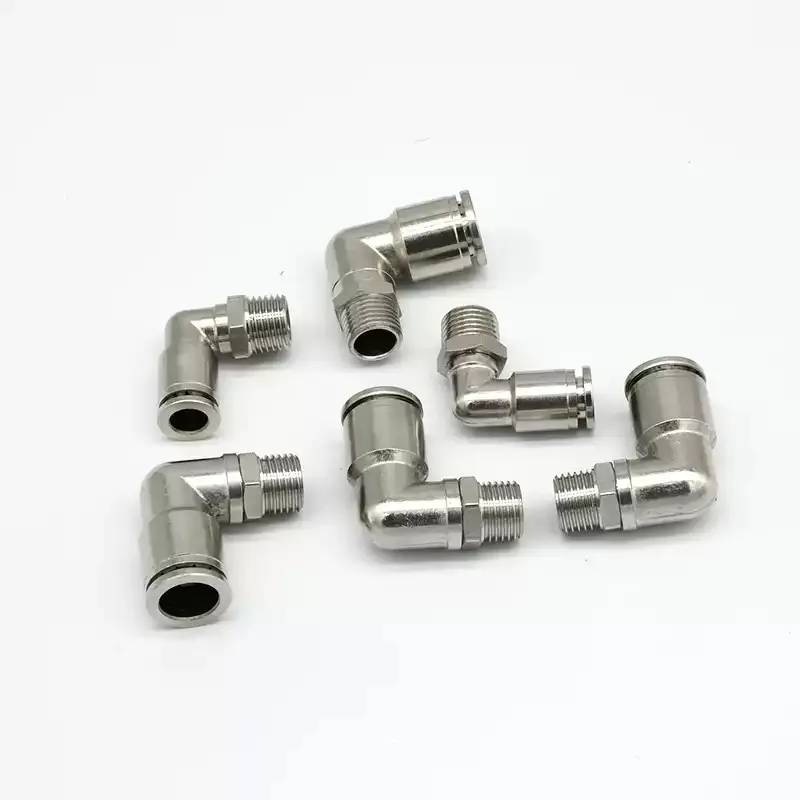 Pneumatic Quick Connector PL Elbow All Copper Nickel Plated Gas Pipe Water Connector External Thread Sizes 6mm 8mm 10mm -1/8' 1/