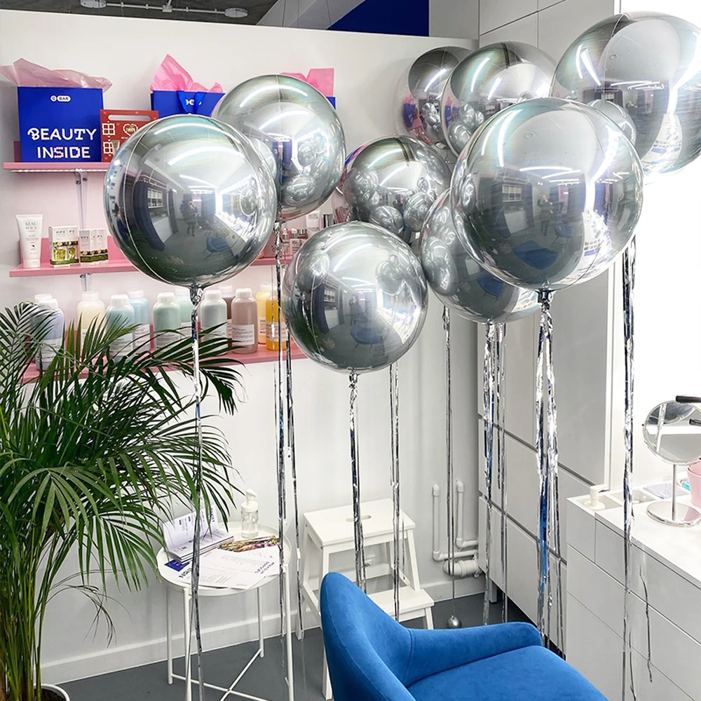 10 Stück Metallische Goldfolien-Ballons mit Quastenenden 22 Zoll 4D Runde Ballons Lametta-Folien-Fransenvorhang für Hochzeit Geburtstag Dekoration – Detail 5