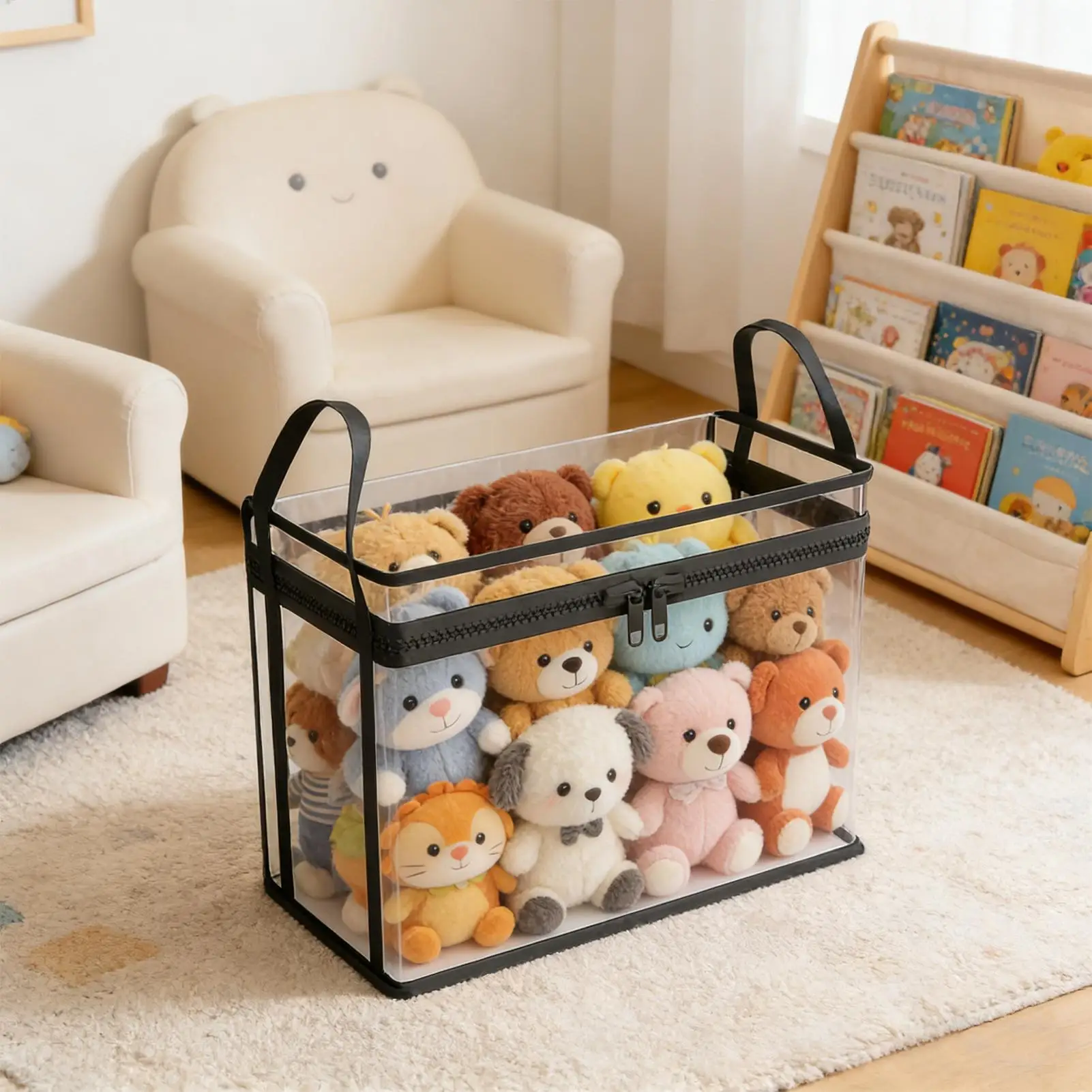 ぬいぐるみ収納ボックス-2個セット-ぬいぐるみオーガナイザーチェスト-ぬいぐるみ収納容器-リビングルーム-プレイルーム-スタディルーム用