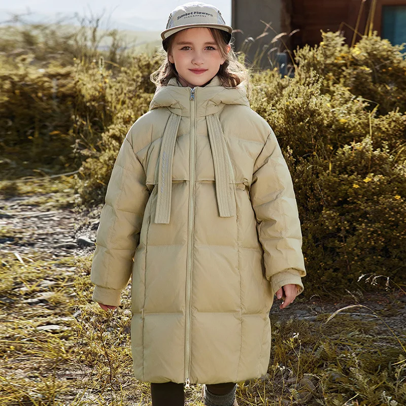 RAISE Winter Duck Down Jacket For Children Girl Hooded Thick Warm Teen Girl Long Jacket 5-12Y Girl Parka Coat Kid Girl Outerwear