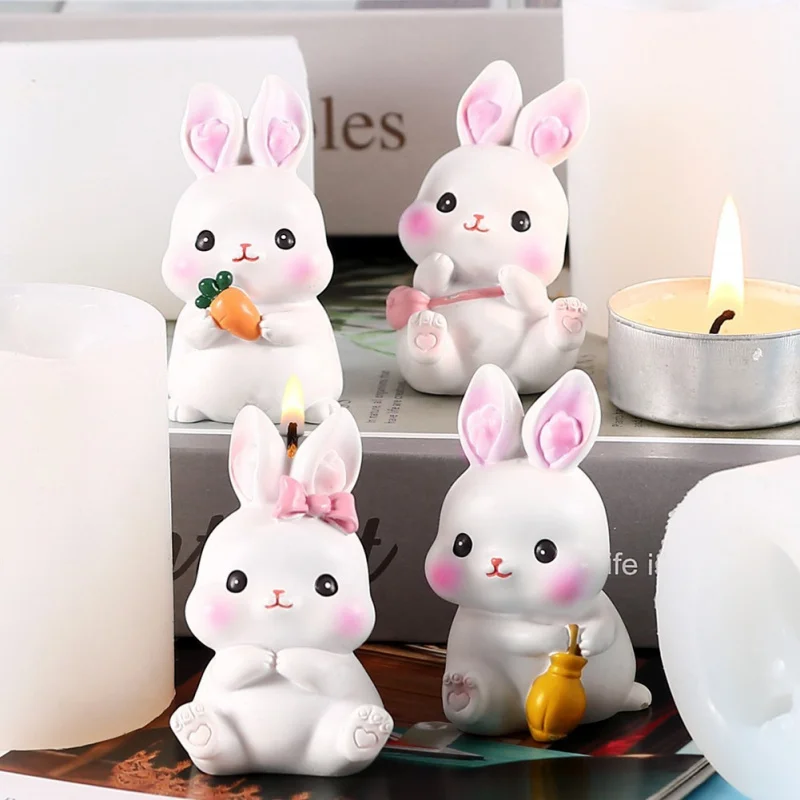 Easter Bunny Shaped Scented Candle Liquid Silicone Mold diyDesktop Decoration Plaster Drops