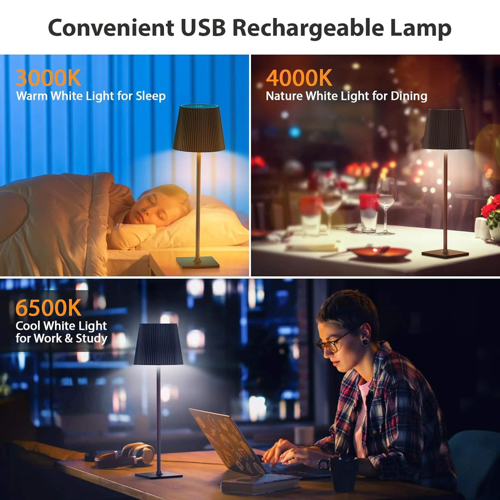 Lampe de Table LED moderne avec commande tactile, veilleuse à intensité variable avec 3 températures de couleur, pour le salon, 2 paquets