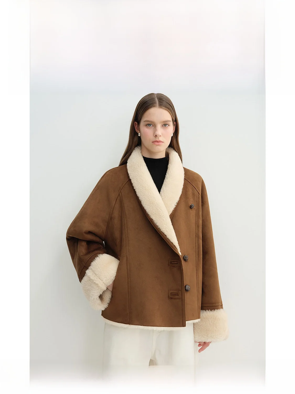 

Двусторонняя куртка из искусственного меха и кожи с воротником-стойкой, теплая, повседневная, в стиле кэжуал