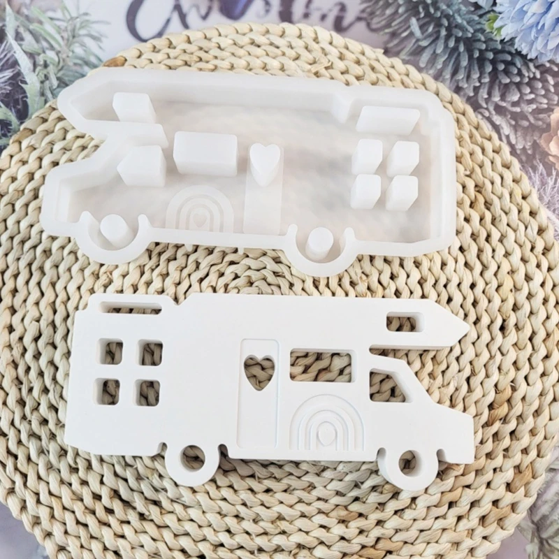 Campervan Ornament Crafting Mold Flexible Silicone Campers Decors Mould Detailed Insert for Travel Enthusiasts