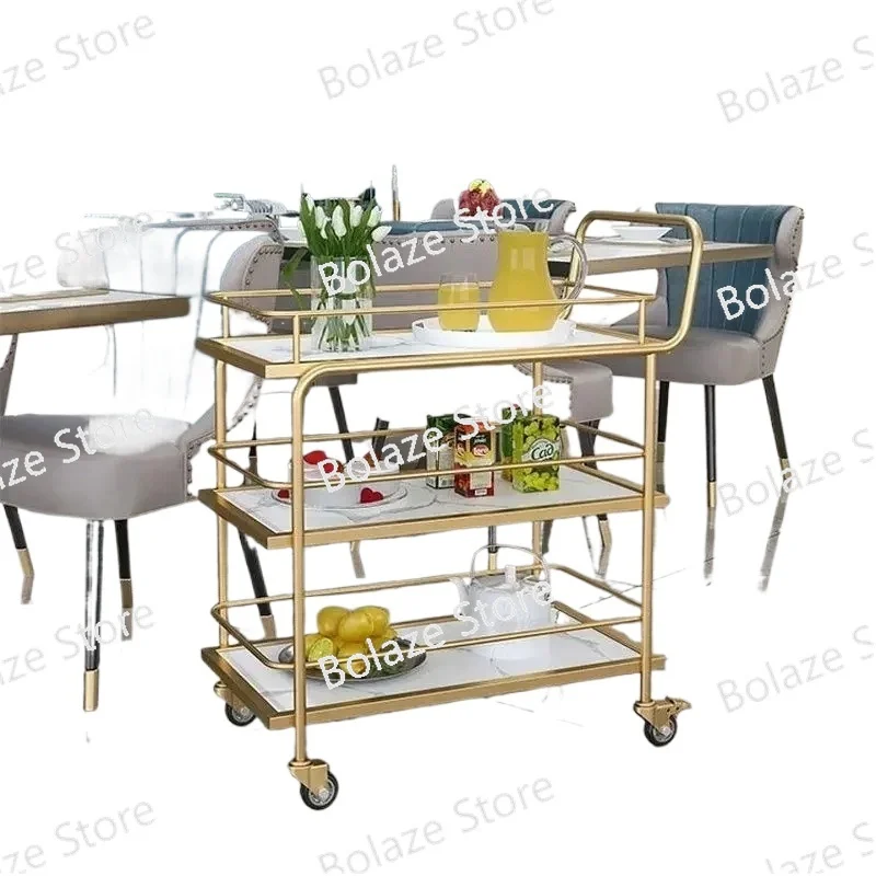 

Serving Rack Dining Cart Trolley Commercial Restaurant Mobile Nordic Hotel Wine Truck Birthday Trolley Gold Iron Art Furniture