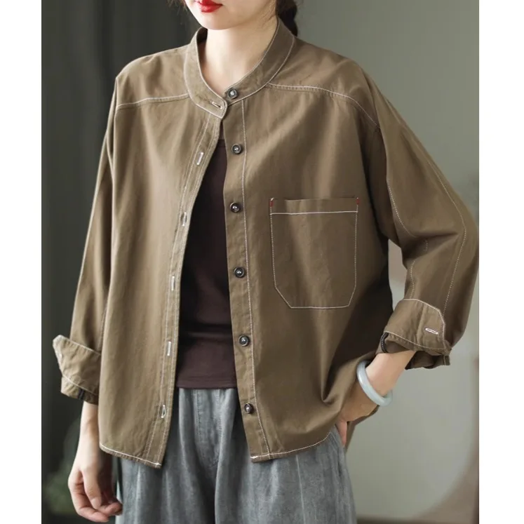 

Retro Plaid Long Sve Women's irt Spring Autumn Casual Loose Versatile Button up Cardigan Outerwear Trendy Cotton Blend