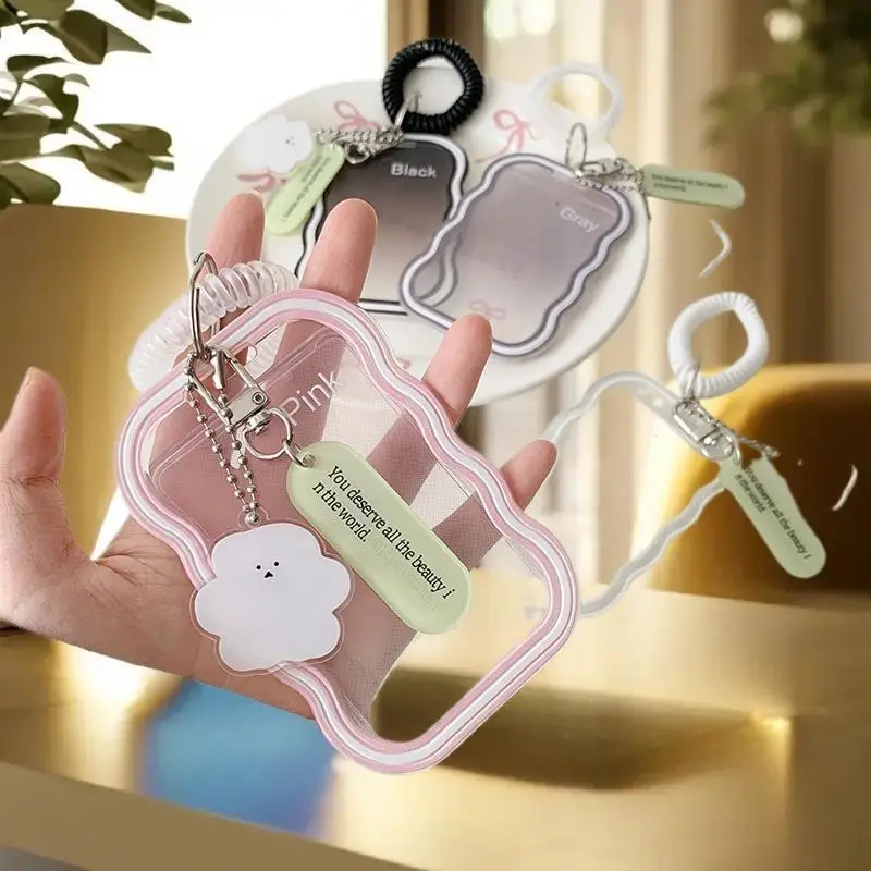 Soft Silicone Card Keeper with Elastic Lanyard; Idol Photo Protecting Keychain Bag Tassel