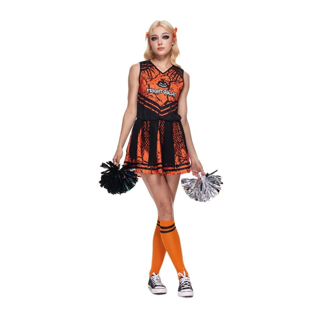 Traje assustador de Cheerleader para mulheres, terno escolar malvado, roupa esportiva legal, Carnaval, Páscoa Purim, vestido extravagante, Dia das Bruxas, adulto