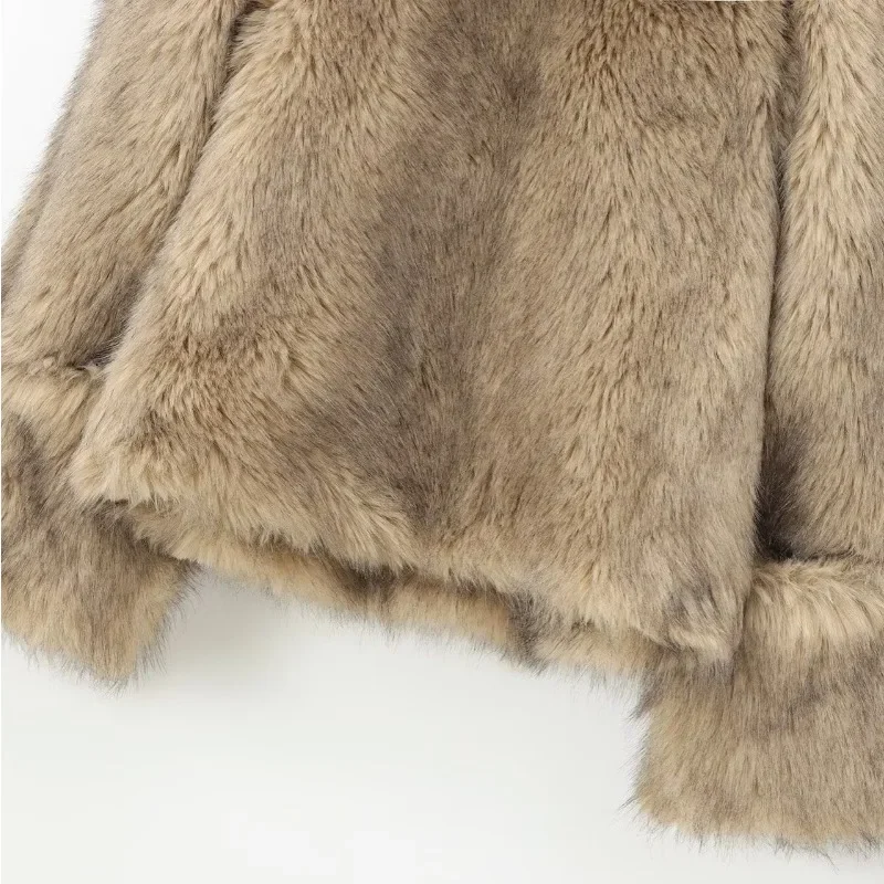 패션 인조 모피 여성 코트 두꺼운 터틀넥 긴 소매 여성 풀오버 2025 가을 겨울 따뜻한 빈티지 플러피 여성 의류