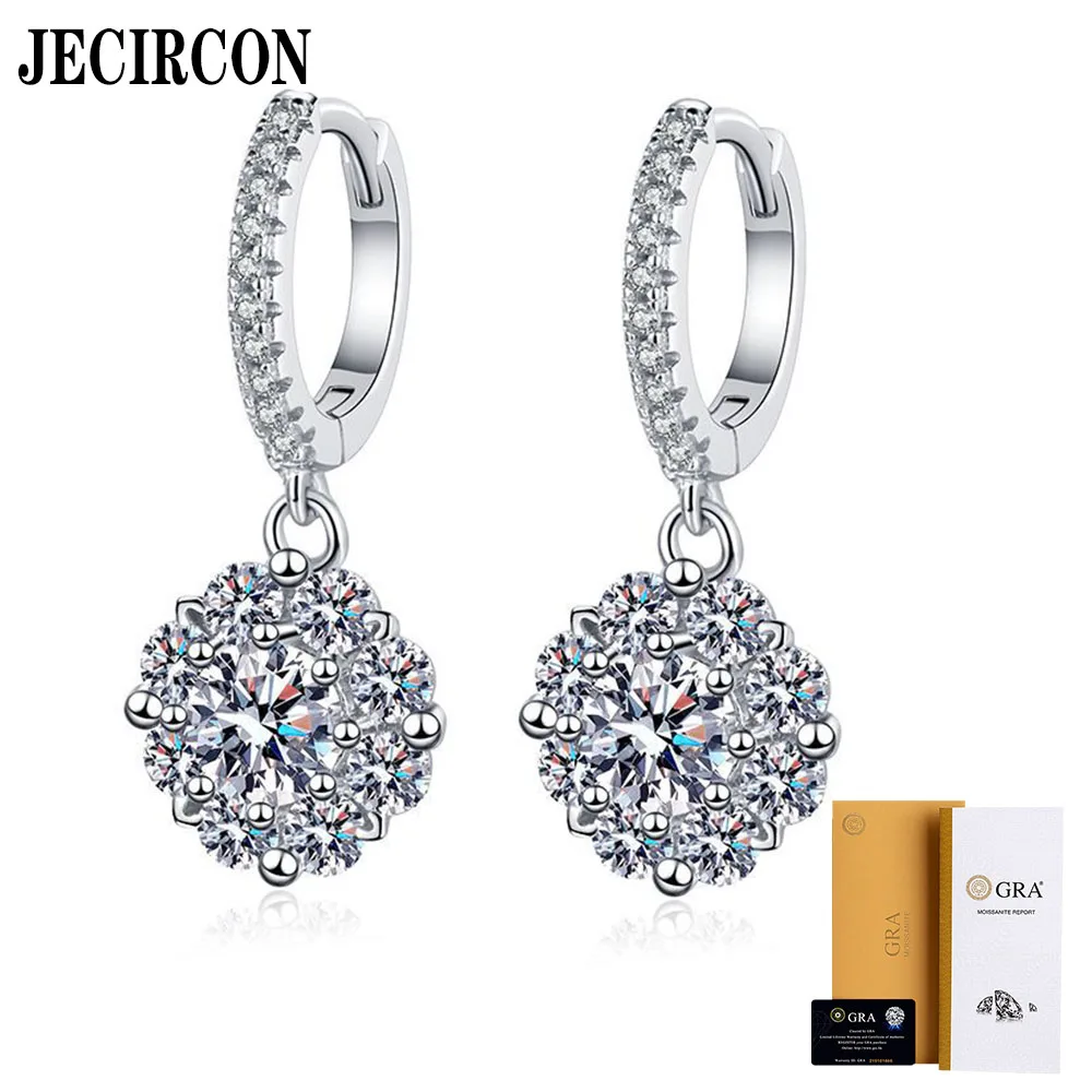 

JECIRCON 925 Sterling Silver Drop Earrings Plated PT950 Fashion Bloom Moissanite Ear Pendant 0.5ct D Color Ear Jewelry for Women