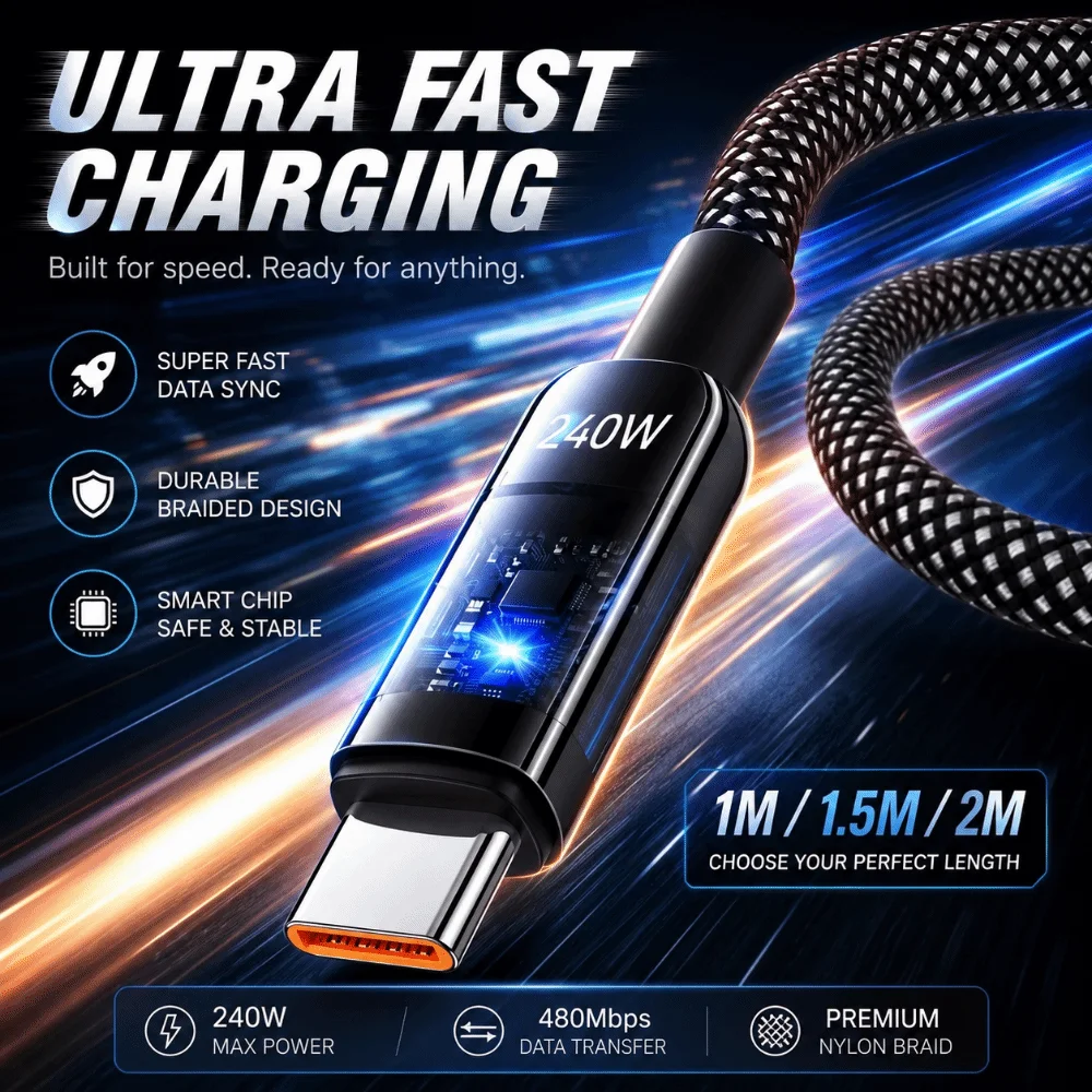 High Quality 240W Super Fast Charging Wire Braided Nylon Data Cable Cord Charging Cable LED Display Phone Accessories for OPPO
