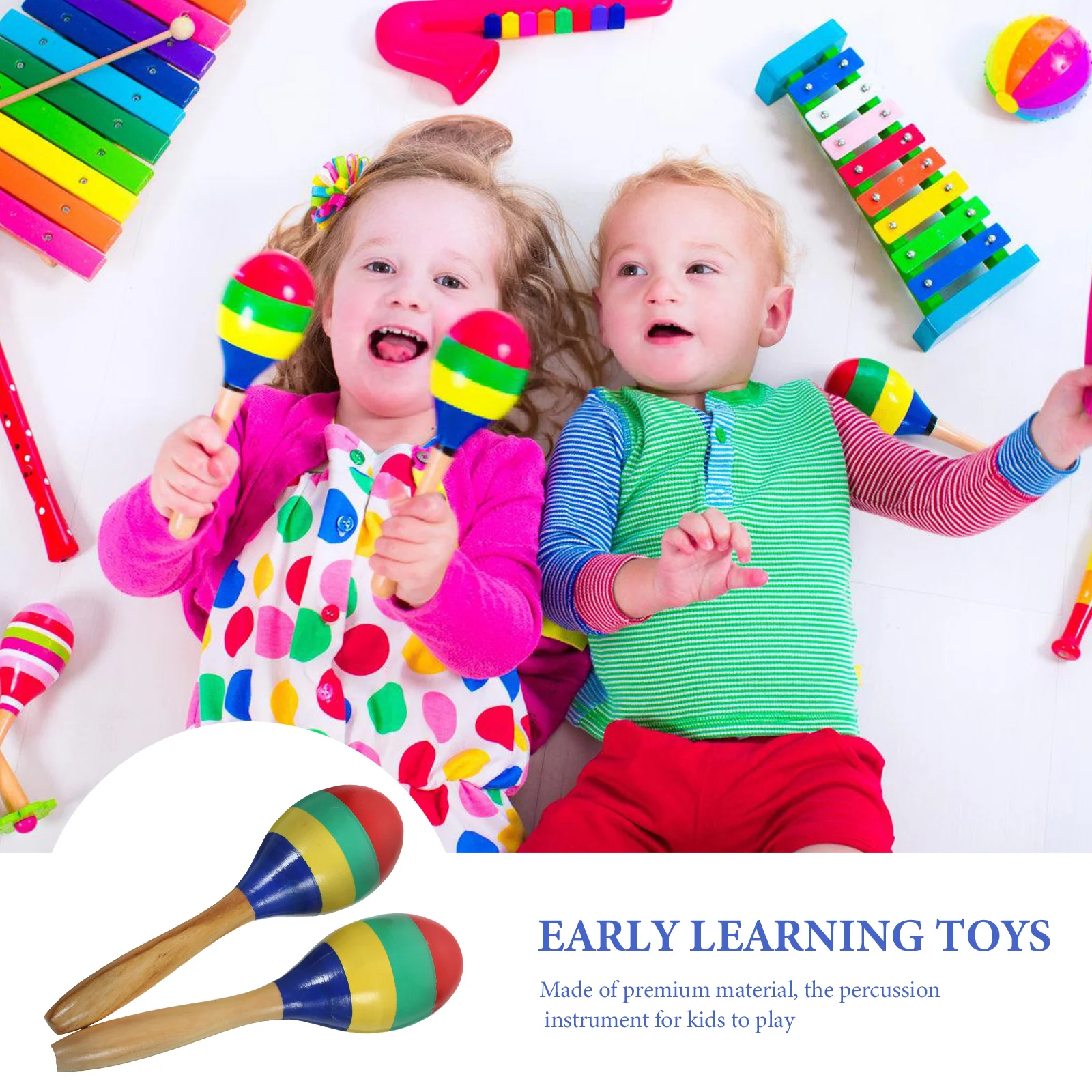 Jeu interactif en bois pour enfants, 2 pièces, Maracas 6cm, bord lisse coloré, jouets à Percussion pour bébés, Instruments de musique d'apprentissage pour enfants