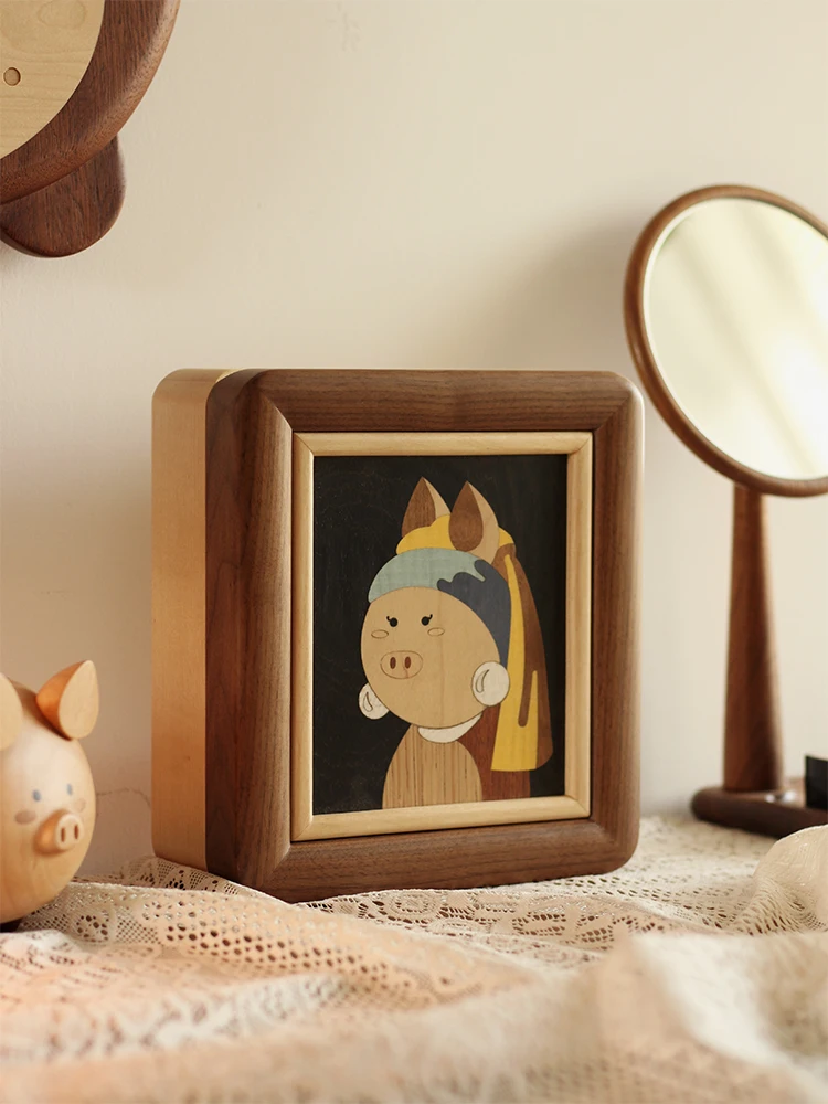 Large Capacity  Wood Jewelry Box Creative Illustration Storage Organizer for Women Scandinavian Style Home Storage