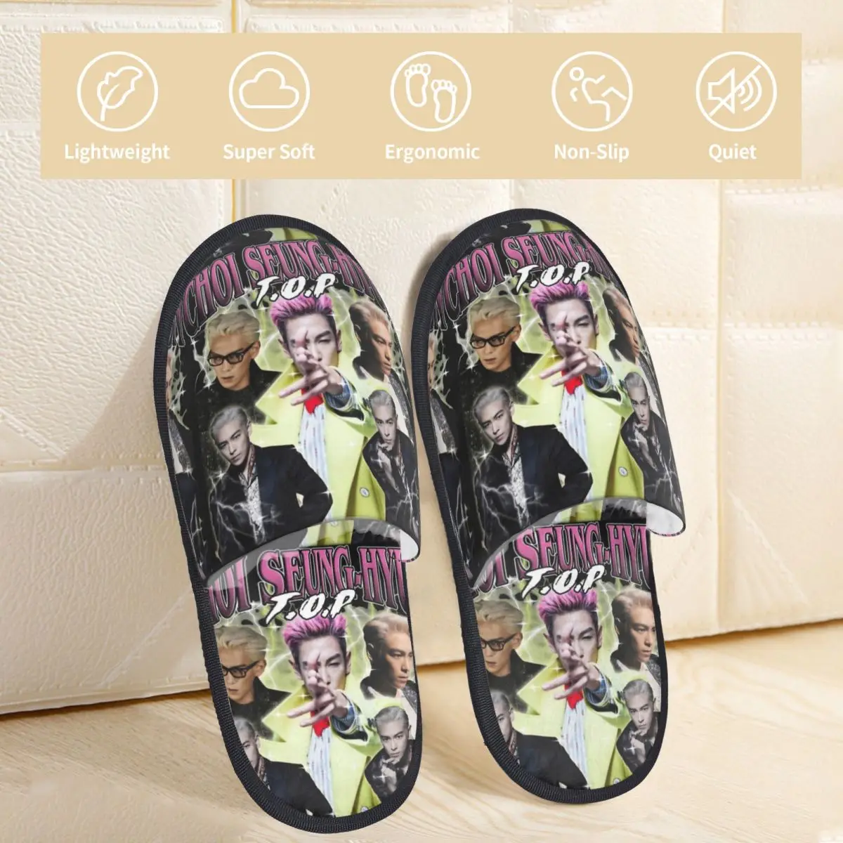 شباشب شتوية Choi Seung Hyun T.O.P لغرفة النوم، شرائح مريحة من إسفنج الذاكرة غير قابلة للانزلاق