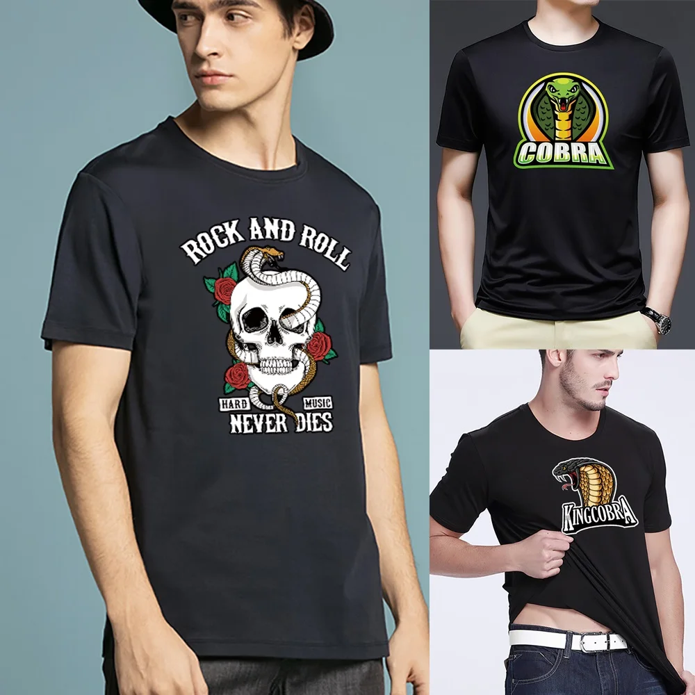 Men T-Shirt Harajuku Short Sleeve Round Neck Tops O-neck Black Cobra Printed Summer Fashion Clothes Hip Hop Harajuku Streetwear