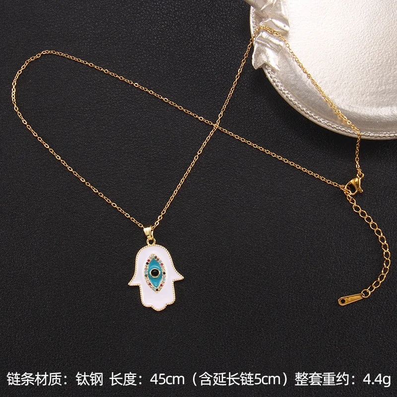 Punk Evil Eye Fatimah Hand Amulet Pendant Necklaces for Women Men Stainless Steel Chain Accessories Jewelry Gifts image 5
