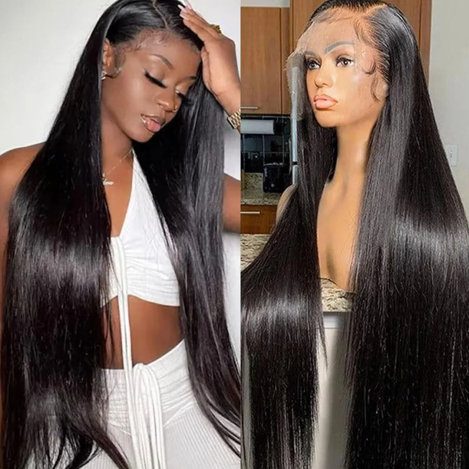 18 inch Lace Front Wig Straight Lace Frontal Wigs Pre Plucked 200% Density 13X4 Brazilian Human Hair Wig For Women Natural Black