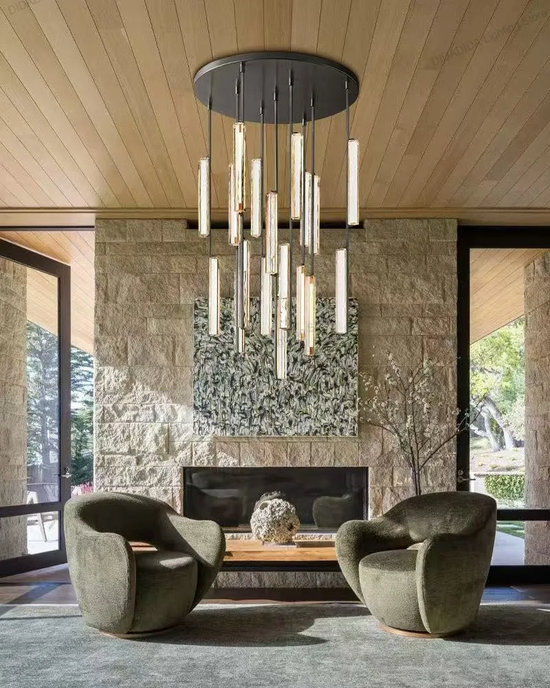 

2026 New French Black Water Ripple Glass Lustre Chandelier, Hardware Pendant Lamp for Villa, Light for Ceilings