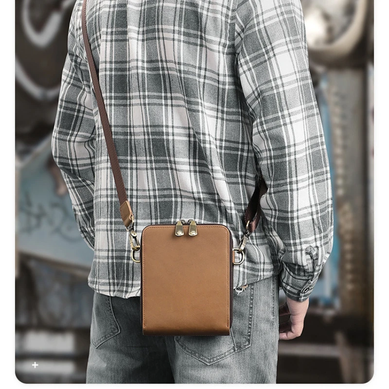 Genuine Leather Men's Messenger Bag Casual Travel Shoulder Bags Mini High Quality Male Crossbody Pack Cell Phone Purse
